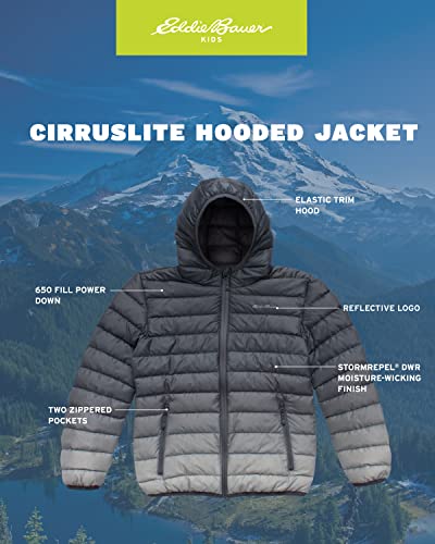 Eddie Bauer Kids' Jacket - Cirruslite Weather Resistant Down Coat For Boys And Girls - Insulated Quilted Bubble Puffer (3-20), Size 14-16, Iron #TOP1