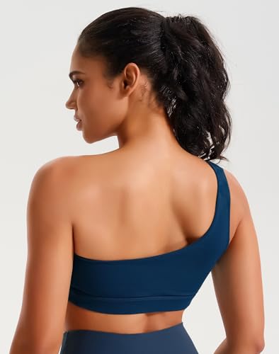 Image of One Shoulder Sports Bras for Women Low Impact Asymmetrical Workout Tops Padded Yoga Right Shoulder Strap Bra