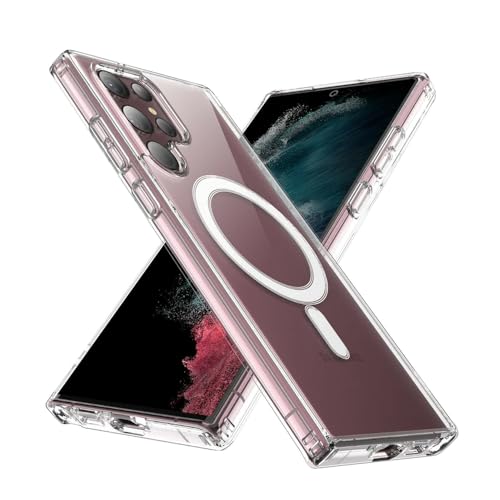 Image of Amazon Brand - Solimo Mobile Cover for Samsung Galaxy S22 Ultra 5G (Silicon Crystal Clear Slim PC & TPU, Soft & Shockproof Back Case, Magnetic Case), Transparent