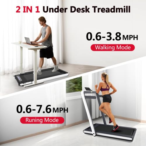 Image of Walking Pad Treadmill 2-in-1 Foldable | 2.5HP Under Desk Electric Remote Control | White Compact Shock Absorption | 265LBS Home Office Walking Jogging