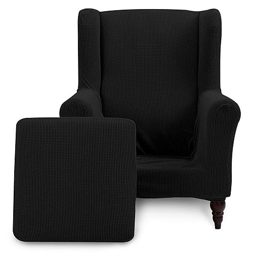 TIANSHU Housse de Chaise à Oreilles, Housse Fauteuil Antidérapante Tissu Jacquard Spandex avec Fond Élastique Protecteur de Meubles Lavable pour Salon...
