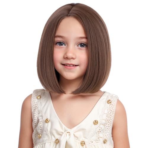 Image of Brown Bob Wigs Light Brown Wig Short Middle Part Wigs Synthetic Wig for Daily Party Halloween Use
