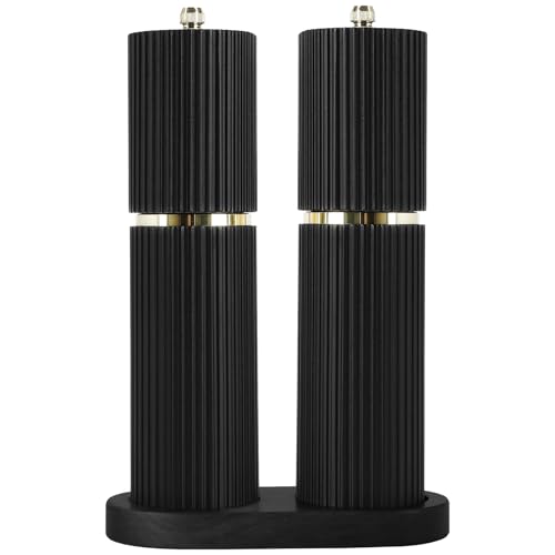 Wooden Salt and Pepper Grinder Set with Gold Accents, Salt and Pepper Grinder with Adjustable Coarseness, Beech Wood Pepper Grinder Manual,Salt and Pepper Shakers Matching Wooden Rray for Gifting by UNIOVC - Used condition - US$30.69
