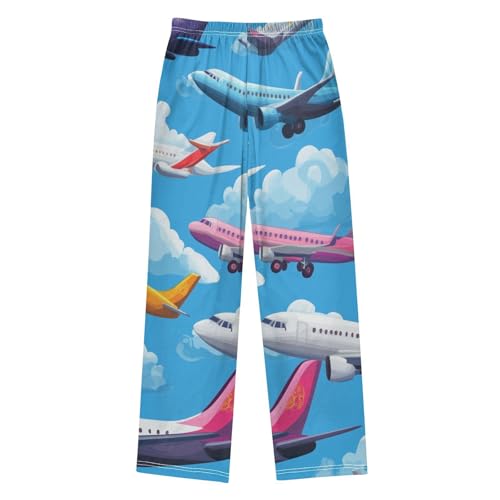 ZZXXB Aircraft Cloud Print Boys Long Pants Soft Trousers Elastic Waist Kids Lounge Bottoms with Pockets S-XL2