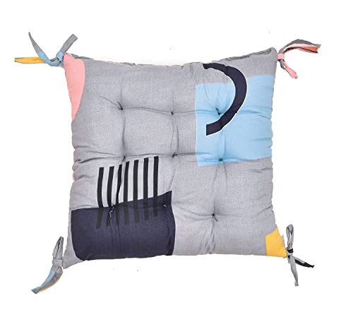 Image of COZY FURNISH Microfiber Cotton Chair Pads with Four Corner Ties 16x16(Inches) 41X41(CM) Square, Pack of 2 | Extra-Comfortable & Soft Seat Cushions | Ergonomic Pillows