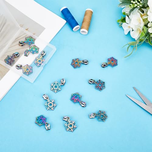 GORGECRAFT 1 Box 14Pcs Snowflake Christmas Zipper Pulls Charms Rainbow Metal Zipper Sliders Replacement Alloy Zipper Pull Tabs Zipper Repair Kit for Purse Handbag Luggages Making Diy Sewing Crafts - Image 4