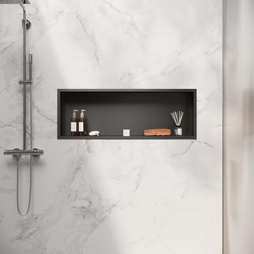 SIRHONA Bathroom Kennel, Recessed Stainless Steel Shower Kennel, Bathroom Shower Storage, 90 x 30 cm, Black SIRHONA Bathroom Kennel, Recessed Stainless Steel Shower Kennel, Bathroom Shower Storage, 90 x 30 cm, Black