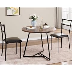 GarveeHome Dining Table Set for 2, Round Kitchen Table and Upholstered Chairs for 2, 3 Piece Dining Room Table Set, Kitchen Table Set for Small Space, Apartment, Retro Brown