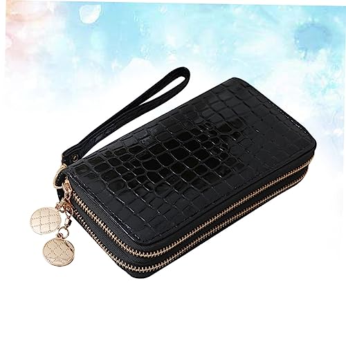 BESPORTBLE Portable PU Leather Double Zipper Wallet for Women Large Capacity Long Clutch Purse with Multi Slots for Cards Cash Coins and Phone Storage Closure Black Patent Finish4
