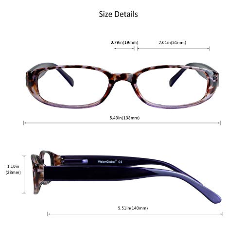 Image of VisionGlobal 1 Pairs /4 Pairs Reading Glasses with Spring Hinge, Blue Light Blocking Glasses for Women /Men