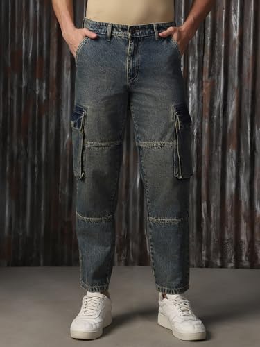 Image of High Star Men Cotton Washed Straight Fit Mid-Rise Regular Jeans