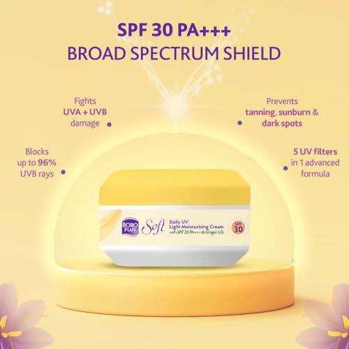 Image of BoroPlus Soft Daily UV Light Moisturising Cream SPF 30 PA+++ with Ginger Lily, 3-in-1 Protection, 200ml