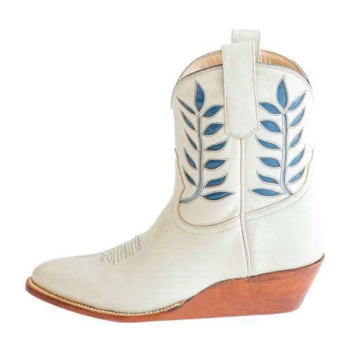 Women Classic Almond Toe Embroidered Cowgirl Wedge Ankle Boots Pull on Daily Walking Western Booties Size 4-16 US2