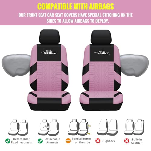 AUTOYOUTH Pink Sport Seat Covers, 4mm Composite Sponge, Airbag Compatible, Universal for Cars, SUVs, Trucks, Vans - Full Set, Pink & Black