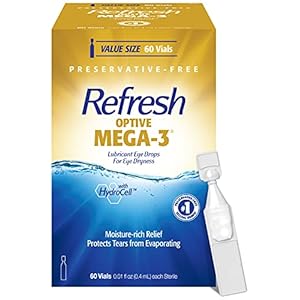 Refresh Optive MEGA-3 Lubricant Eye Drops Preservative-Free Artificial Tears, 0.01 fl oz (0.4 mL), 60 Single-Use Containers