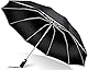 【逆折り式10本骨】折りたたみ傘 ワンタッチ自動開閉 メンズ レディース兼用 耐風・豪雨対応（台風対策可）広幅105cm大きい 反射テープ付き 遮光99%・UVカット99% 男子日傘 テフロン加工 折り畳み傘 収納ポーチ付き 晴雨兼用 梅雨対策 丈夫耐久 ブラック