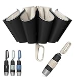 QWB TUMAAOTU Inverted Umbrella with Carabiner Handle, Compact Wind Proof Umbrellas For Rain and Sun Protection, Portable Reverse Folding Umbrella, Car Umbrella for Women Men, 10 Ribs (UV Beige)