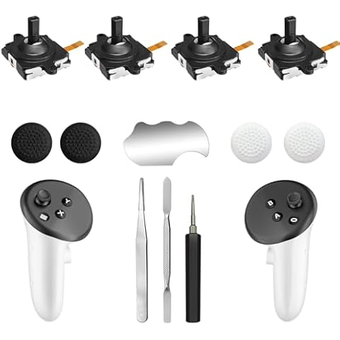 Joystick Replacement Kit for Meta Quest 3 Controller(13 in one), For Meta Quest 3 Controller Accessories, Include 4 Joysticks, T5 Screwdriver, Tweezer, Pry Tool, 4 Thumbgrip Cap (Black-13-in-1) Cover