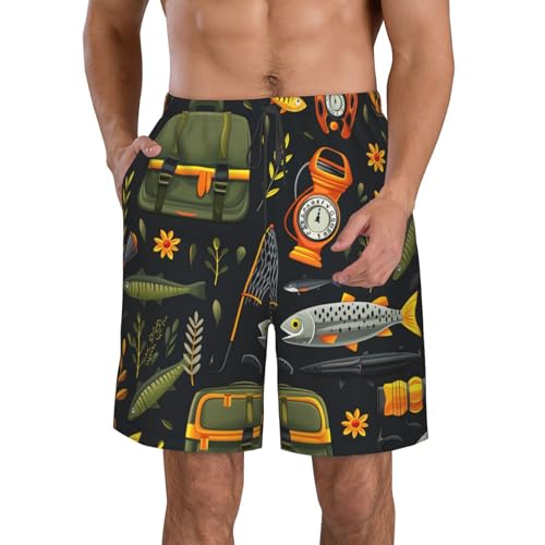 Men's Quick Dry Swim Shorts Fishing Gear Fish Camping Outdoor Green Beach Trunks with Pockets