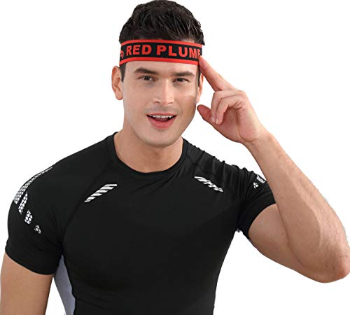 Red Plume Unisex Headband Head Wrap Elastic Adjustable Turban Hair Band Sports Sweatband for Men and Women Yoga Running Exercise Sports Workout Athletic Gym Wide Sweat Wicking Stretchy