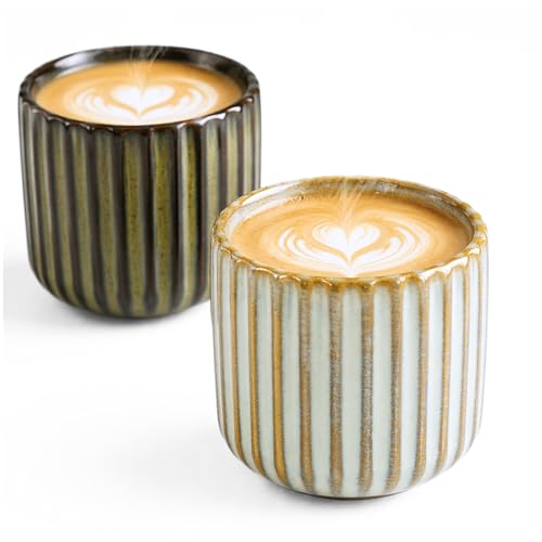 Erkundpresso. Zestaw 2 filiżanek do espresso 180 ml bez uchwytu, ceramika o grubych ściankach, izolacja termiczna, ceramika, unikalne kolory, espresso / mokka/filiżanka do herbaty, można myć w