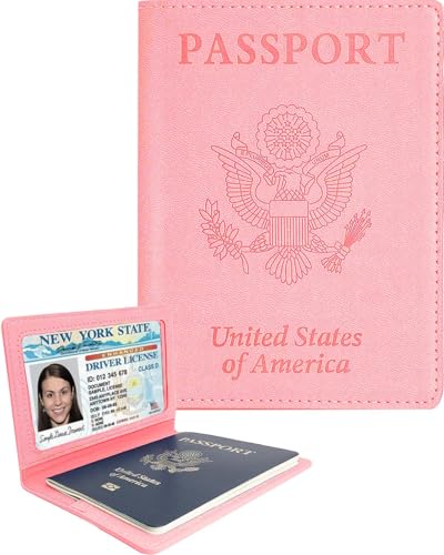 Sizobi Leather Passport Holder Covers, Passport Holder for Travel Women, RFID Blocking Wallet Case, International Travel Must Haves Travel Accessories for Women Men,Cruise Ship Essentials Gifts, Pink