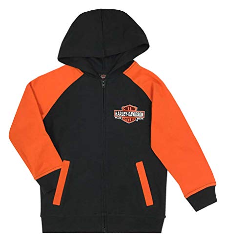 Harley-Davidson Big Boys' Bar & Shield Knit Zippered Hoodie, Black & Orange