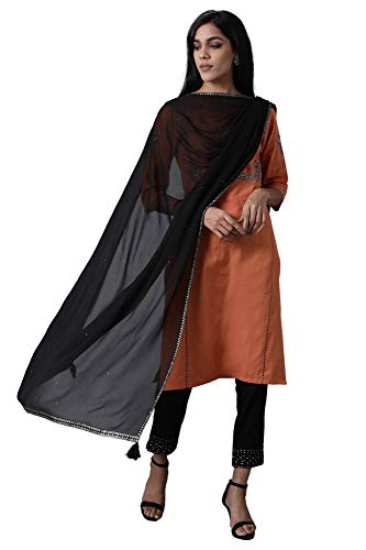 Image of W for Woman Solid Printed Gold Border Chiffon Dupatta