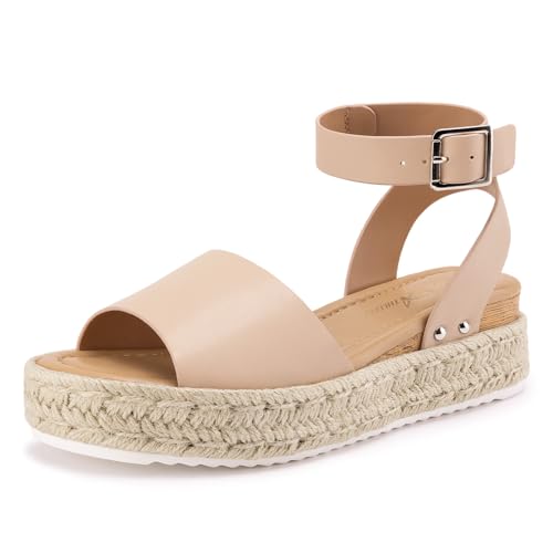 Image of Athlefit Women's Espadrille Platform Wedge Sandals | Adjustable Ankle Strap Buckle,Comfortable Open Toe Flatform,Summer Casual Daily Wear for All-Day