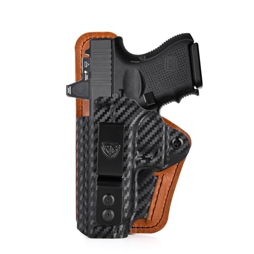 G26 Holster, IWB Kydex Leather Hybrid Holster for Glock 26 27 33 Gen 1/2/3/4/5 Pistol, RMR Red Dot Optic Cut, Inside Waistband Appendix Concealed Carry, Left Hand