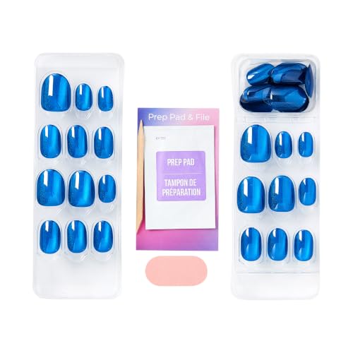 Kiss colorFX by Impress Press On Nails, Reconnect, 30 No Glue Peel and Stick Nails Kit with IMPROVED Adhesive, Blue Short Oval Pearlescent Effect, Includes Prep Pad, Manicure Stick & Mini File — view 4