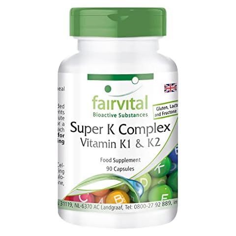Fairvital | Super K Complex - Bulk Pack for 3 Months - Vegan - HIGH Strength - 90 Capsules - Vitamin K1 (phytomenadione) and K2 (menaquinone MK-7) Cover