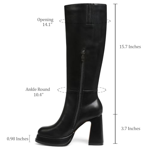 Knee High Boots Platform Leather Chunky Heel Fall Boot for Women 2025 Square Toe Side Zipper 5