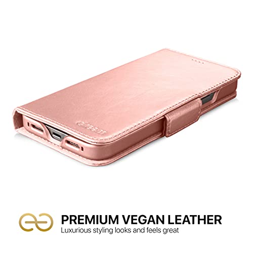 Image of dreem Fibonacci 2-in-1 Wallet Case for Apple iPhone 12 Mini - Luxury Vegan Leather, Magnetic Detachable Shockproof Phone Case, RFID Card Protection, 2-Way Flip Stand - Rose