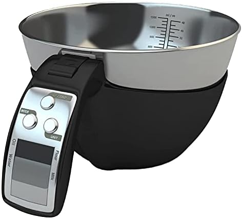 Fradel Digital Kitchen Food Scale with Bowl (Removable) and Measuring Cup - Stainless Steel, Backlight, 11lbs Capacity - Cooking, Baking, Gym, Diet - Precise Measuring (Black)