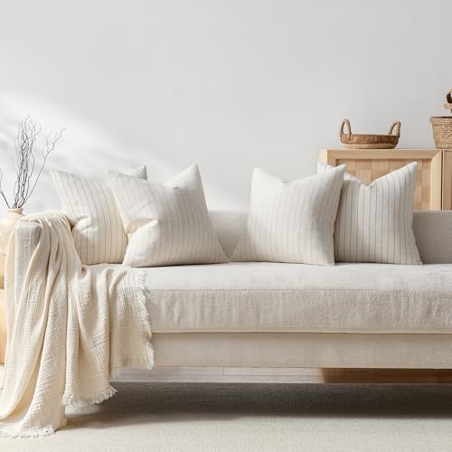DEZENE Pack of 2 Linen Striped Throw Pillow Covers 18x18 Neutral Couch Pillow Cases Farmhouse Decorative Square Accents for Living Room Sofa Bedroom, Grey by DEZENE - Used condition - Image 7