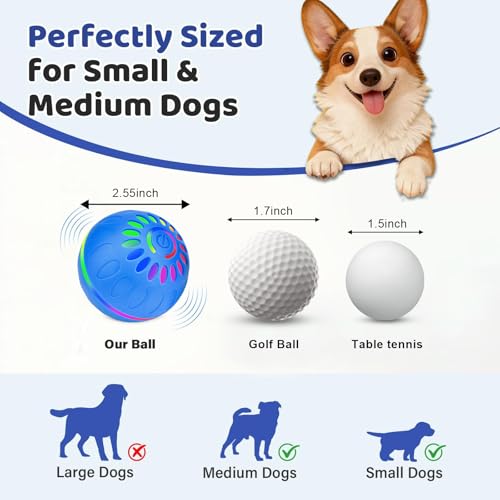 Pipihome Interaktives Hundespielzeug Ball, Hundeball Elektrisch Automatisch Rollender mit LED-Lichtern Spielball, Hundespielzeug Intelligenz für Kleine/mittlere/große Hunde, USB Wiederaufladbar