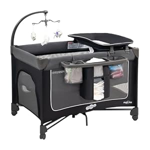 Pamo Babe Magic Fold Pack and Play with Bassinet 1 Step Set Foldable Playards Baby Playard with Changing Table Portable Playpen with Zip Door