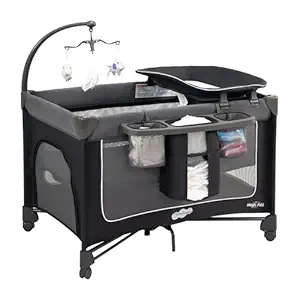 Pamo Babe Magic Fold Pack and Play with Bassinet 1 Step Set Foldable Playards Baby Playard with Changing Table Portable Playpen with Zip Door