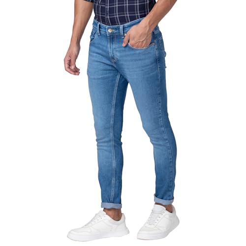 Image of Spykar Men's Mid Rise Slim Jeans (ECKN-01BB-082 Light Blue 34)