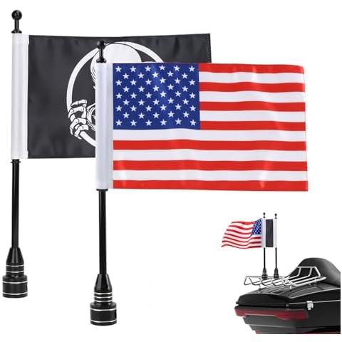 E-Most Motorcycle Flagpole Mount for Harley 1/2 Luggage Rack 6" x 10" American Flag + Skull Flag + Flag Pole Mount for Harley Goldwing CB VTX CBR Yamaha Cover