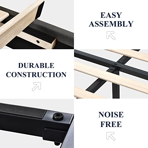 Allewie King Size Bed Frame, Platform Bed Frame With Upholstered Headboard, Modern Deluxe Wingback, Wood Slat Support, Mattress Foundation, Dark Grey #TOP4