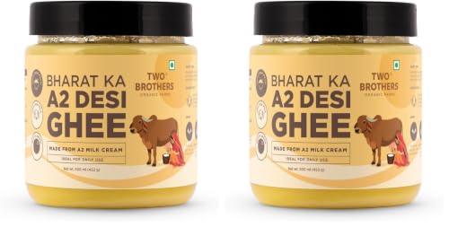 Image of Two Brothers Organic Farms Bharat ka Desi Ghee 500 ml | Danedaar Ghee made from A2 milk cream | Grass-fed Desi Gir Cows | Premium Desi Ghee | Handcrafted in Small Batches (Pack of 2)