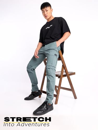 Image of Beyoung Cotton Lycra 6 Pocket Regular Fit Cargo Pants for Men | Cargo Trousers for Men