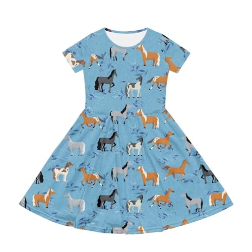 Image of Short Sleeve Dress for Girls with Pockets Cute Toddler Girl Clothes Summer 2-12