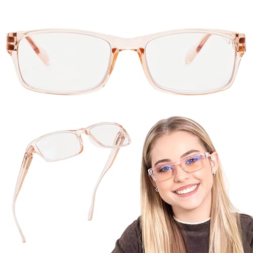 Readerest Blue Light Blocking Reading Glasses (Blush, Zero Magnification) Computer Eyeglasses With Thin Reflective Lens, Antiglare, Eye Strain, UV Protection, Stylish For Men And Women