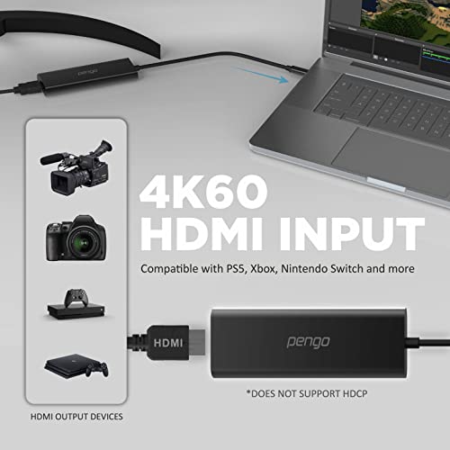 Pengo 4K Hdmi To Usb-C Video Capture Grabber, 4K30Fps Video Capture Card With Type-C/Usb 3.0, Livestream, Video Conference, External Capture Card For Dslr Camcorder Actioncam For Win Mac, No Hdcp #TOP1