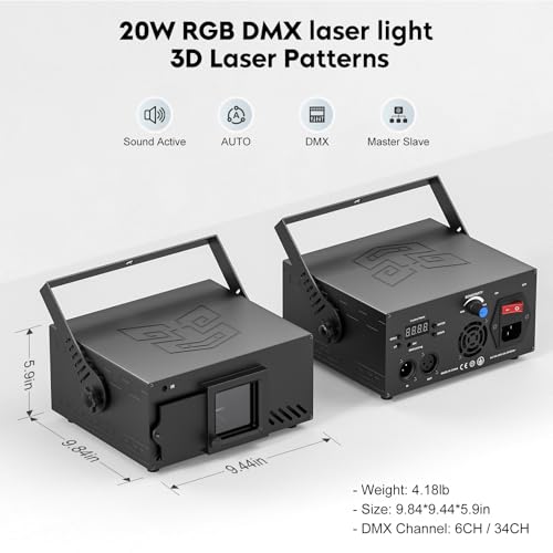 U`King Party Lights RGB Stage Lighting Beam Animation 3D Laser Lights Patterns with DMX512 Sound Activated Remote Control for Festival Bar Nightclub Wedding Live Show Church
