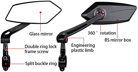 LdawyDE Bike Mirror, 1 pairs Bike Mirrors for Electric Bikes Adjustable Bicycle Rearview HD Wide Viewing Cycling Flat Rear View Safe Mirror for Mountain Road Bike 20-24mm Handlebars