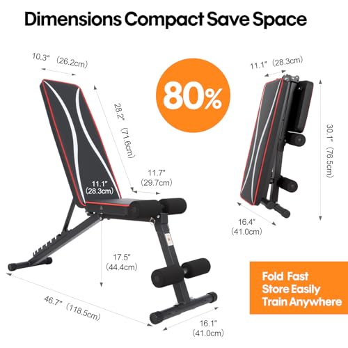 Chiidou Adjustable Foldable Weight Bench with Resistance Bands, Fast Folding 8-Level Flat Incline Decline Bench for Home Gym, 300kg Capacity Utility Full Body Workout Bench for Strength Training - Image 6